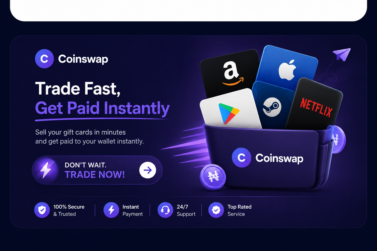 CoinSwap wallet holding gift cards with Naira payout